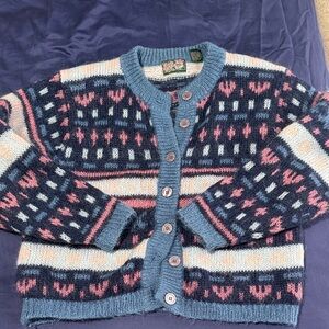 Paris Sport Club Colorful Patterned Cardigan Sweater  with Mohair sz m